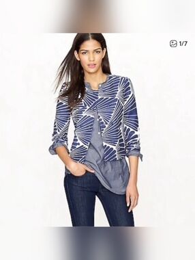 J Crew Blue White Fanfare Blazer - Size 12